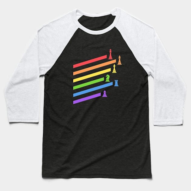 Rainbow Chess Pieces Boardgames Nerd Baseball T-Shirt by pixeptional